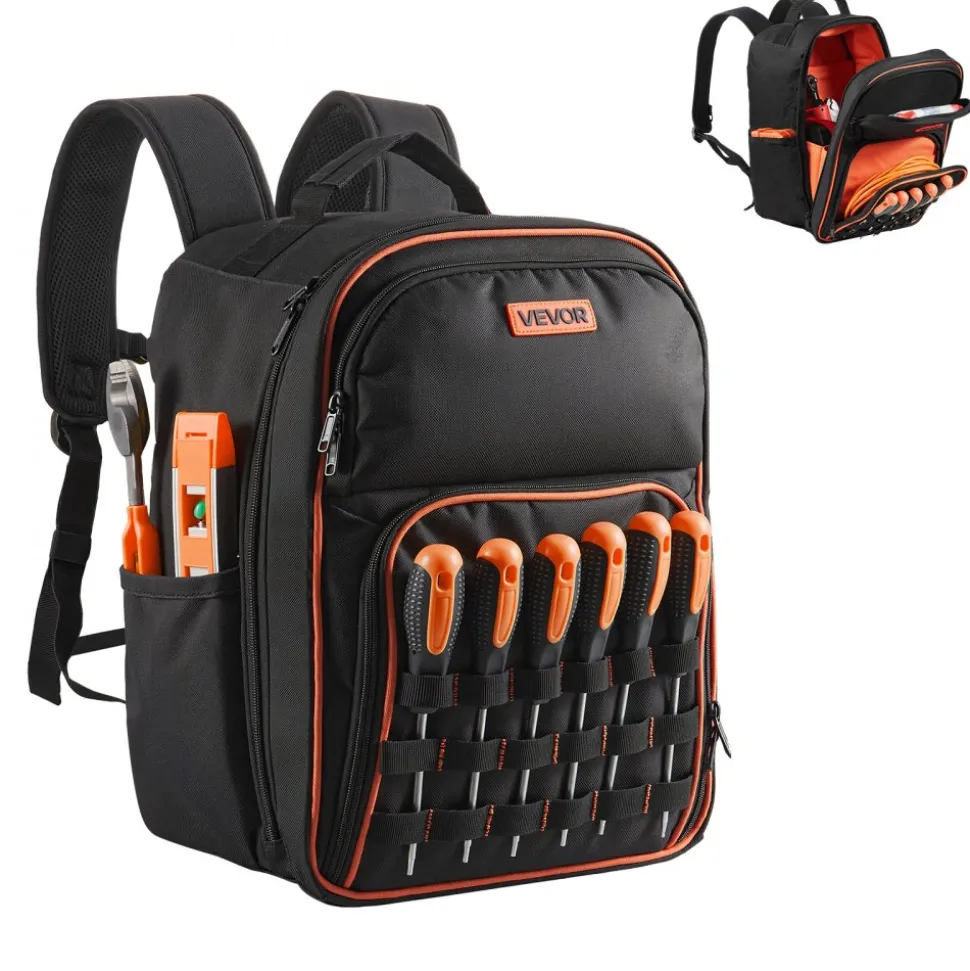 VEVOR Tool Backpack, 49 Pockets, Heavy-duty Tools Storage Organizer Work Bags with Laptop Compartment & Reinforced Fabric Base, Electrician Jobsite Backpack for Electrician, Repairman