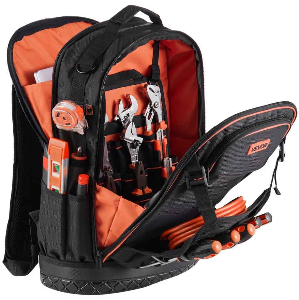 VEVOR Tool Backpack, 65 Pockets, Heavy-duty Tools Storage Organizer Work Bags with Laptop Compartment & Molded Base, Electrician Jobsite Backpack for Electrician, Repairman, and HVAC Techs