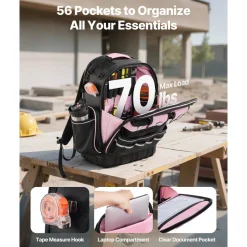 VEVOR Tool Backpack, 56 Pockets, Heavy-duty Tools Storage Organizer Work Bags with Laptop Compartment & Molded Base, Electrician Jobsite Backpack for Electrician, Repairman, and HVAC Techs