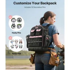 VEVOR Tool Backpack, 56 Pockets, Heavy-duty Tools Storage Organizer Work Bags with Laptop Compartment & Molded Base, Electrician Jobsite Backpack for Electrician, Repairman, and HVAC Techs