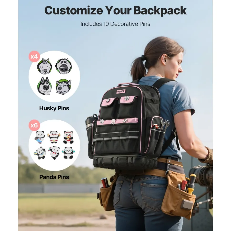 VEVOR Tool Backpack, 56 Pockets, Heavy-duty Tools Storage Organizer Work Bags with Laptop Compartment & Molded Base, Electrician Jobsite Backpack for Electrician, Repairman, and HVAC Techs