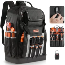 VEVOR Tool Backpack, 56 Pockets, Heavy-duty Tools Storage Organizer Bags with Molded Base, Electrician Jobsite Backpack for Construction Jobsite, Electrician, Industrial, Repairman, and HVAC Techs