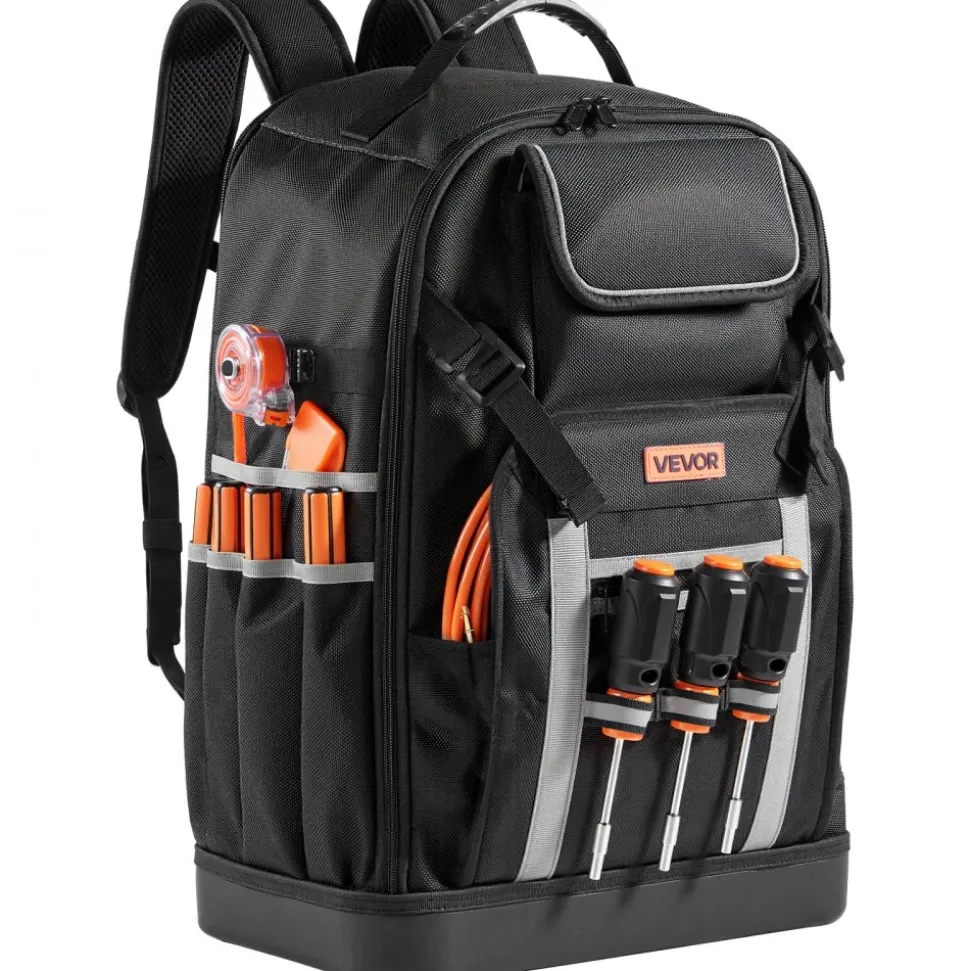 VEVOR Tool Backpack, 56 Pockets, Heavy-duty Tools Storage Organizer Bags with Molded Base, Electrician Jobsite Backpack for Construction Jobsite, Electrician, Industrial, Repairman, and HVAC Techs