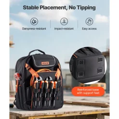 VEVOR Tool Backpack, 45 Pockets, Heavy-duty Tools Storage Organizer Work Bags with Laptop Compartment & Reinforced Fabric Basee, Electrician Jobsite Backpack for Electrician, Repairman