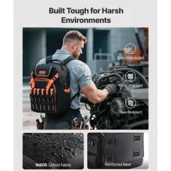 VEVOR Tool Backpack, 45 Pockets, Heavy-duty Tools Storage Organizer Work Bags with Laptop Compartment & Reinforced Fabric Basee, Electrician Jobsite Backpack for Electrician, Repairman