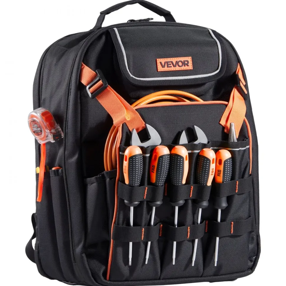 VEVOR Tool Backpack, 45 Pockets, Heavy-duty Tools Storage Organizer Work Bags with Laptop Compartment & Reinforced Fabric Basee, Electrician Jobsite Backpack for Electrician, Repairman