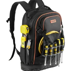 VEVOR Tool Backpack with Tools, 65 Pockets, Heavy-duty Tools Storage Organizer Bags with Laptop Compartment & Molded Base, Electrician Jobsite Backpack for Electrician, Repairman, and HVAC Techs
