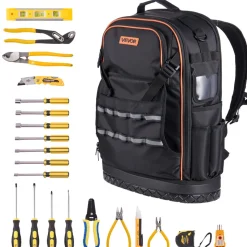 VEVOR Tool Backpack with Tools, 65 Pockets, Heavy-duty Tools Storage Organizer Bags with Laptop Compartment & Molded Base, Electrician Jobsite Backpack for Electrician, Repairman, and HVAC Techs