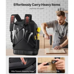 VEVOR Tool Backpack with Tools, 65 Pockets, Heavy-duty Tools Storage Organizer Bags with Laptop Compartment & Molded Base, Electrician Jobsite Backpack for Electrician, Repairman, and HVAC Techs