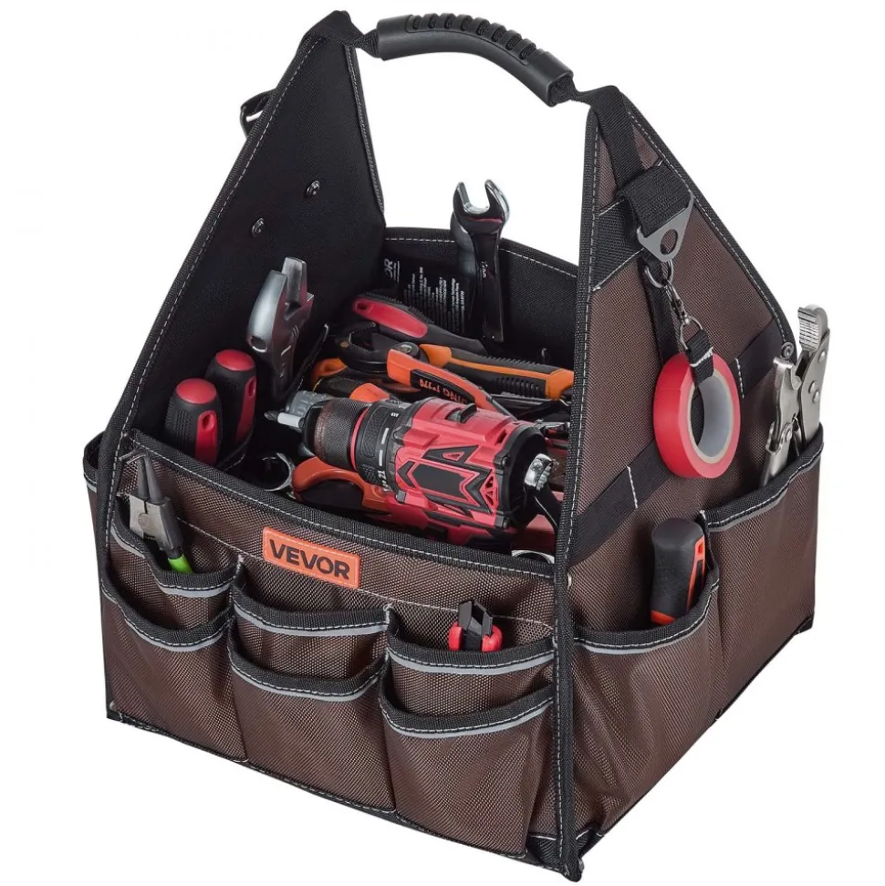 VEVOR Tool Bag, 13 Inch, 45-Pocket Open Top Tool Tote, Electrical Maintenance Toolbox Organizer Storage with Handle, Adjustable Shoulder Strap, Portable Toolbag, for Professionals DIY & Jobsite Use