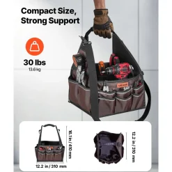 VEVOR Tool Bag, 13 Inch, 45-Pocket Open Top Tool Tote, Electrical Maintenance Toolbox Organizer Storage with Handle, Adjustable Shoulder Strap, Portable Toolbag, for Professionals DIY & Jobsite Use