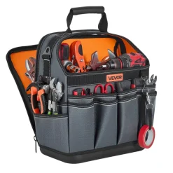 VEVOR Tool Bag, 13.2 Inch, 39-Pocket Open Top Tool Pouch, Portable Electrical Maintenance Toolbox Organizer Storage with Hard Plastic Base, Adjustable Shoulder Strap, for Professionals DIY & Jobsite