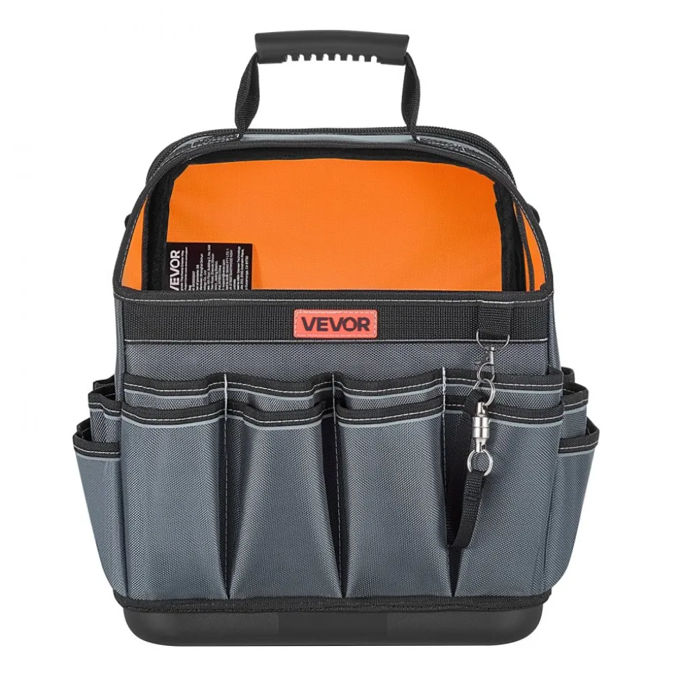 VEVOR Tool Bag, 13.2 Inch, 39-Pocket Open Top Tool Pouch, Portable Electrical Maintenance Toolbox Organizer Storage with Hard Plastic Base, Adjustable Shoulder Strap, for Professionals DIY & Jobsite