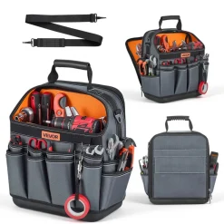 VEVOR Tool Bag, 13.2 Inch, 39-Pocket Open Top Tool Pouch, Portable Electrical Maintenance Toolbox Organizer Storage with Hard Plastic Base, Adjustable Shoulder Strap, for Professionals DIY & Jobsite