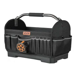 VEVOR Tool Bag, 16.1 Inch, 33-Pocket Open Top Tool Tote, Portable Electrical Maintenance Toolbox Organizer Storage with Hard Plastic Base, Adjustable Shoulder Strap, for Professionals DIY & Jobsite
