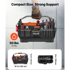 VEVOR Tool Bag, 16.1 Inch, 33-Pocket Open Top Tool Tote, Portable Electrical Maintenance Toolbox Organizer Storage with Hard Plastic Base, Adjustable Shoulder Strap, for Professionals DIY & Jobsite