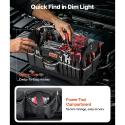 VEVOR Tool Bag, 16.1 Inch, 33-Pocket Open Top Tool Tote, Portable Electrical Maintenance Toolbox Organizer Storage with Hard Plastic Base, Adjustable Shoulder Strap, for Professionals DIY & Jobsite