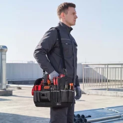 VEVOR Tool Bag, 13 Inch, 33-Pocket Open Top Tool Tote, Portable Electrical Maintenance Toolbox Organizer Storage with Hard Plastic Base, Adjustable Shoulder Strap, for Professionals DIY & Jobsite Use