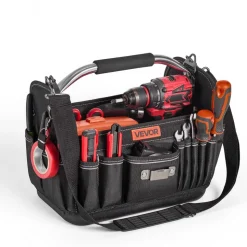 VEVOR Tool Bag, 13 Inch, 33-Pocket Open Top Tool Tote, Portable Electrical Maintenance Toolbox Organizer Storage with Hard Plastic Base, Adjustable Shoulder Strap, for Professionals DIY & Jobsite Use