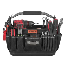 VEVOR Tool Bag, 13 Inch, 33-Pocket Open Top Tool Tote, Portable Electrical Maintenance Toolbox Organizer Storage with Hard Plastic Base, Adjustable Shoulder Strap, for Professionals DIY & Jobsite Use