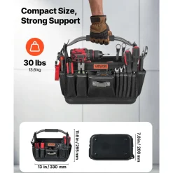 VEVOR Tool Bag, 13 Inch, 33-Pocket Open Top Tool Tote, Portable Electrical Maintenance Toolbox Organizer Storage with Hard Plastic Base, Adjustable Shoulder Strap, for Professionals DIY & Jobsite Use