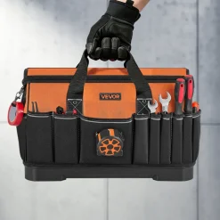 VEVOR Tool Bag, 19.1 Inch, 33-Pocket Portable Large Tool Box Organizer Storage, Toolbox with Water-Resistant Base, Zipper, Adjustable Shoulder Strap Toolbag, for Men Women Dad Husband Fathers Day
