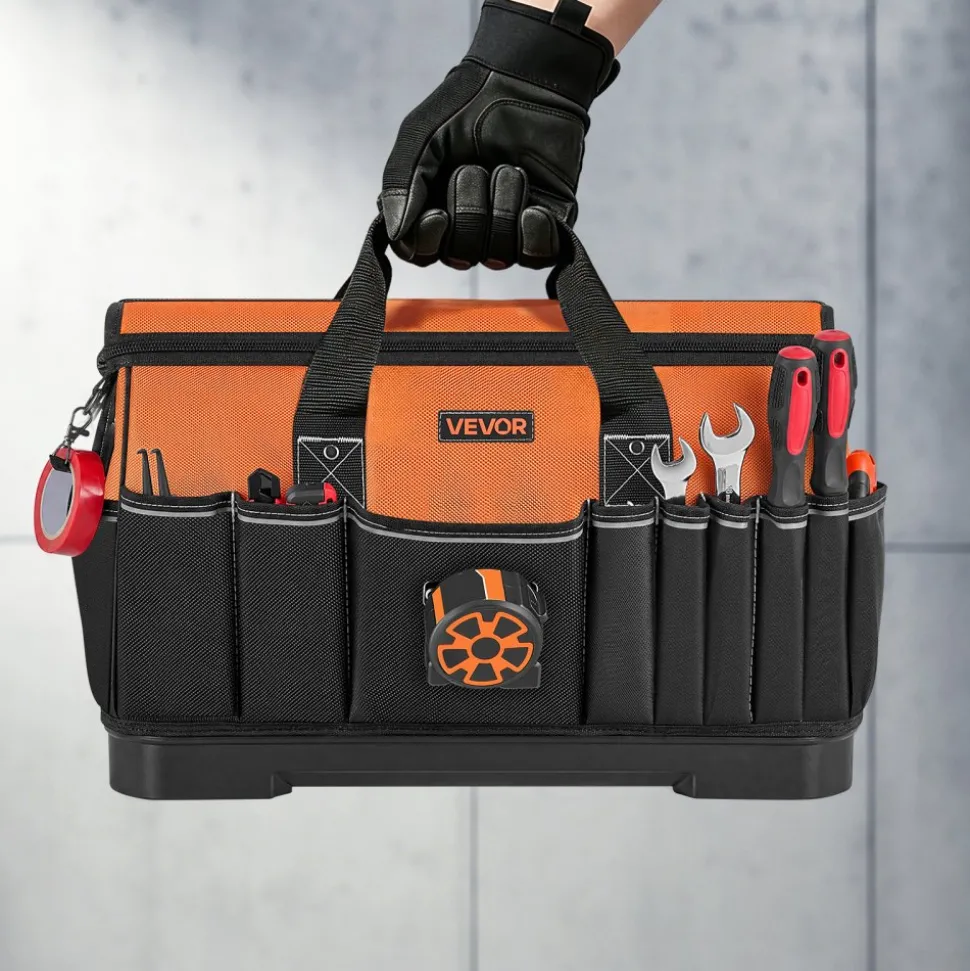 VEVOR Tool Bag, 19.1 Inch, 33-Pocket Portable Large Tool Box Organizer Storage, Toolbox with Water-Resistant Base, Zipper, Adjustable Shoulder Strap Toolbag, for Men Women Dad Husband Fathers Day