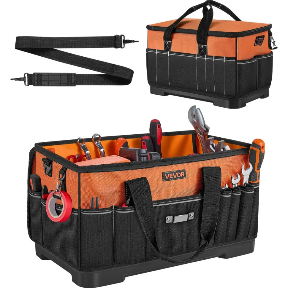 VEVOR Tool Bag, 19.1 Inch, 33-Pocket Portable Large Tool Box Organizer Storage, Toolbox with Water-Resistant Base, Zipper, Adjustable Shoulder Strap Toolbag, for Men Women Dad Husband Fathers Day