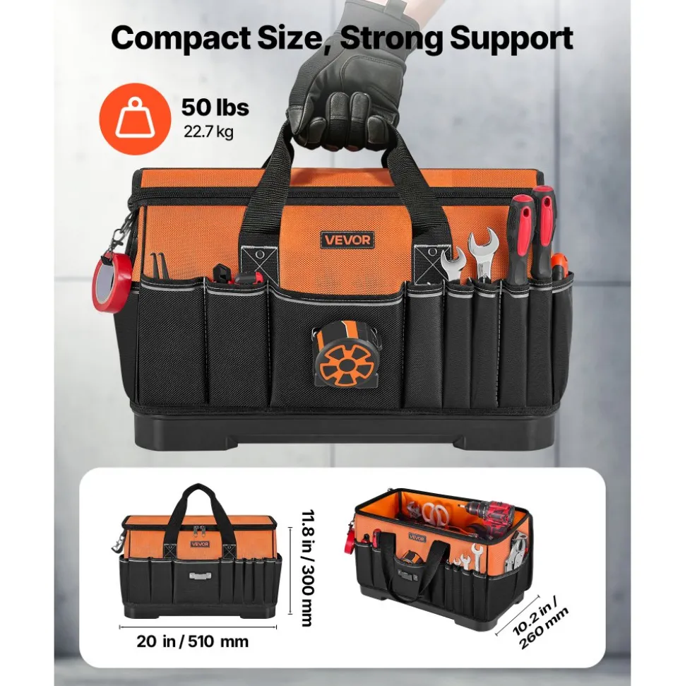 VEVOR Tool Bag, 19.1 Inch, 33-Pocket Portable Large Tool Box Organizer Storage, Toolbox with Water-Resistant Base, Zipper, Adjustable Shoulder Strap Toolbag, for Men Women Dad Husband Fathers Day