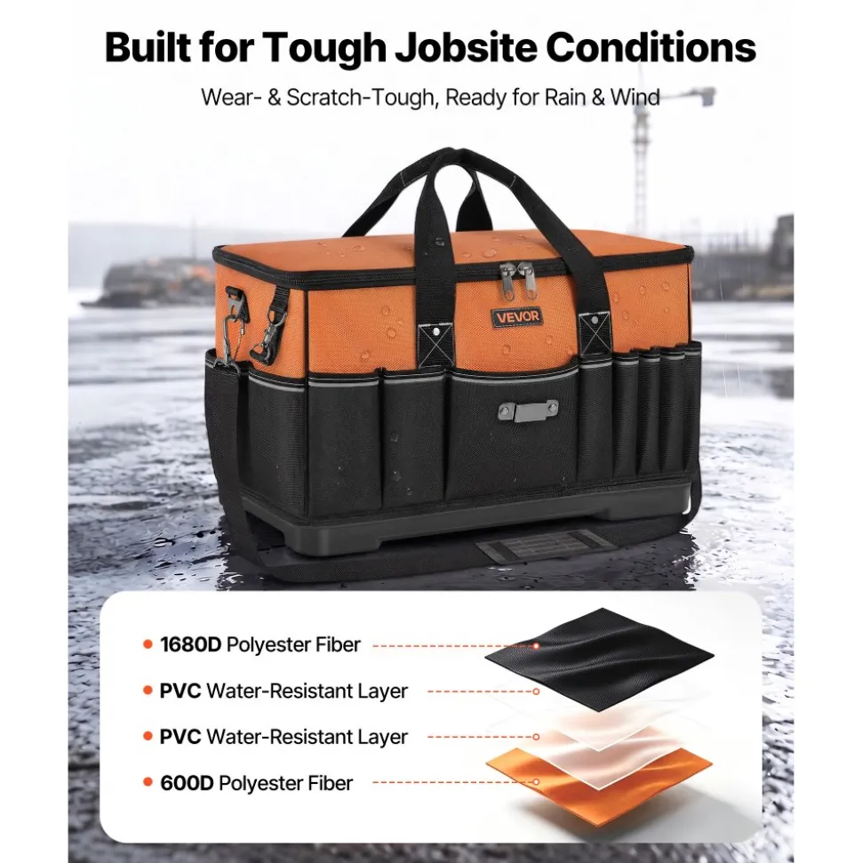 VEVOR Tool Bag, 19.1 Inch, 33-Pocket Portable Large Tool Box Organizer Storage, Toolbox with Water-Resistant Base, Zipper, Adjustable Shoulder Strap Toolbag, for Men Women Dad Husband Fathers Day