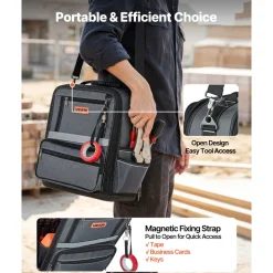 VEVOR Tool Bag, 13.2 Inch, 34-Pocket Portable Large Tool Box Organizer Storage, Carry Toolbox with Hard Plastic Base, Large Zipper, Adjustable Shoulder Strap, for Men Women Dad Husband Fathers Day