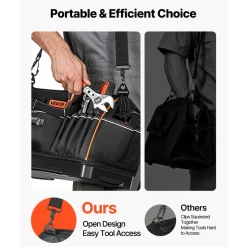 VEVOR Tool Bag, 16.1 Inch, 33-Pocket Portable Large Tool Box Organizer Storage, Toolbox with Water-Resistant Base, Zipper, Adjustable Shoulder Strap Toolbag, for Men Women Dad Husband Fathers Day