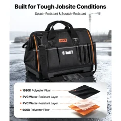 VEVOR Tool Bag, 16.1 Inch, 33-Pocket Portable Large Tool Box Organizer Storage, Toolbox with Water-Resistant Base, Zipper, Adjustable Shoulder Strap Toolbag, for Men Women Dad Husband Fathers Day