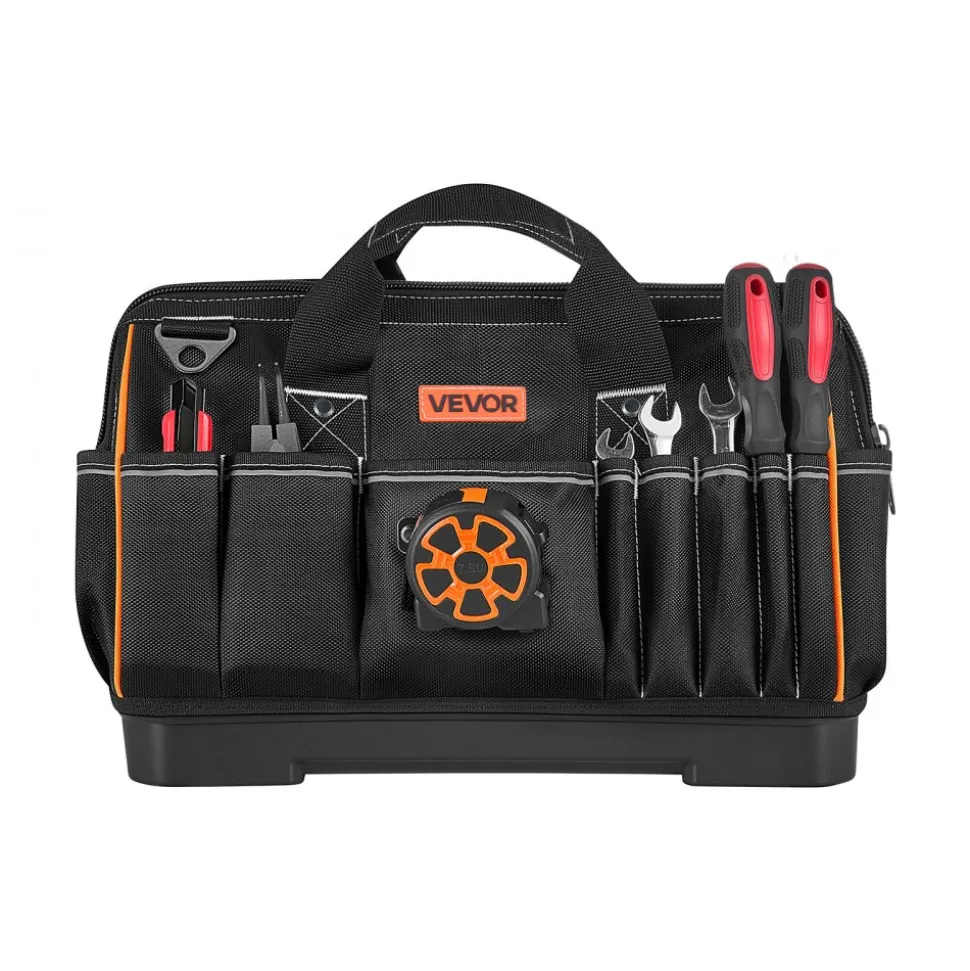 VEVOR Tool Bag, 16.1 Inch, 33-Pocket Portable Large Tool Box Organizer Storage, Toolbox with Water-Resistant Base, Zipper, Adjustable Shoulder Strap Toolbag, for Men Women Dad Husband Fathers Day