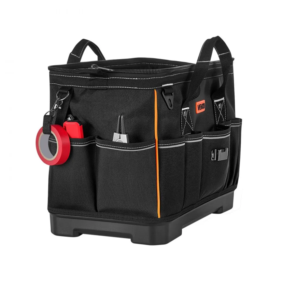 VEVOR Tool Bag, 16.1 Inch, 33-Pocket Portable Large Tool Box Organizer Storage, Toolbox with Water-Resistant Base, Zipper, Adjustable Shoulder Strap Toolbag, for Men Women Dad Husband Fathers Day
