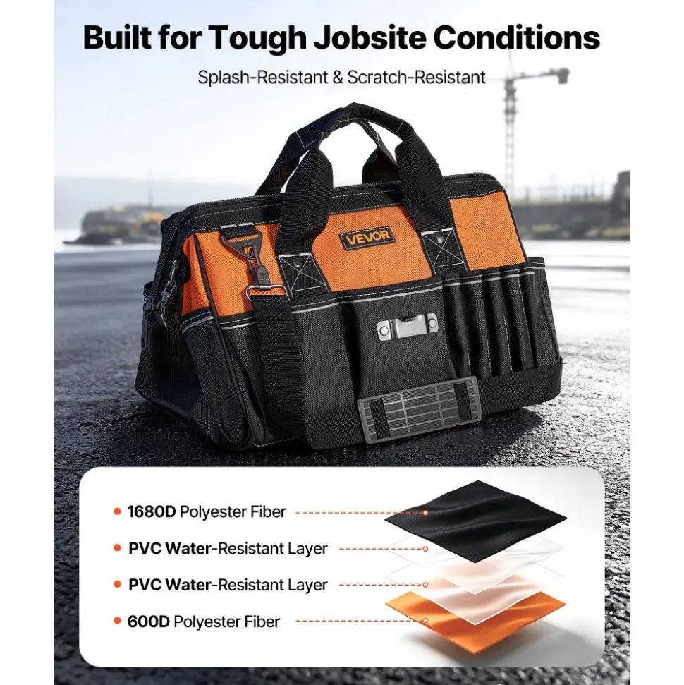 VEVOR Tool Bag, 15.7 Inch, 33-Pocket Portable Tool Box Organizer Storage, Toolbox with Soft Handle, Large Zipper, Adjustable Shoulder Strap, Carrying Toolbag, for Men Women Dad Husband Fathers Day