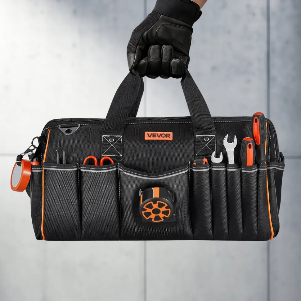 VEVOR Tool Bag, 20 Inch, 33-Pocket Portable Large Tool Box Organizer Storage, Toolbox with Big Zipper, Adjustable Shoulder Strap, Water-Resistant Carry Toolbag, for Men Women Dad Husband Fathers Day