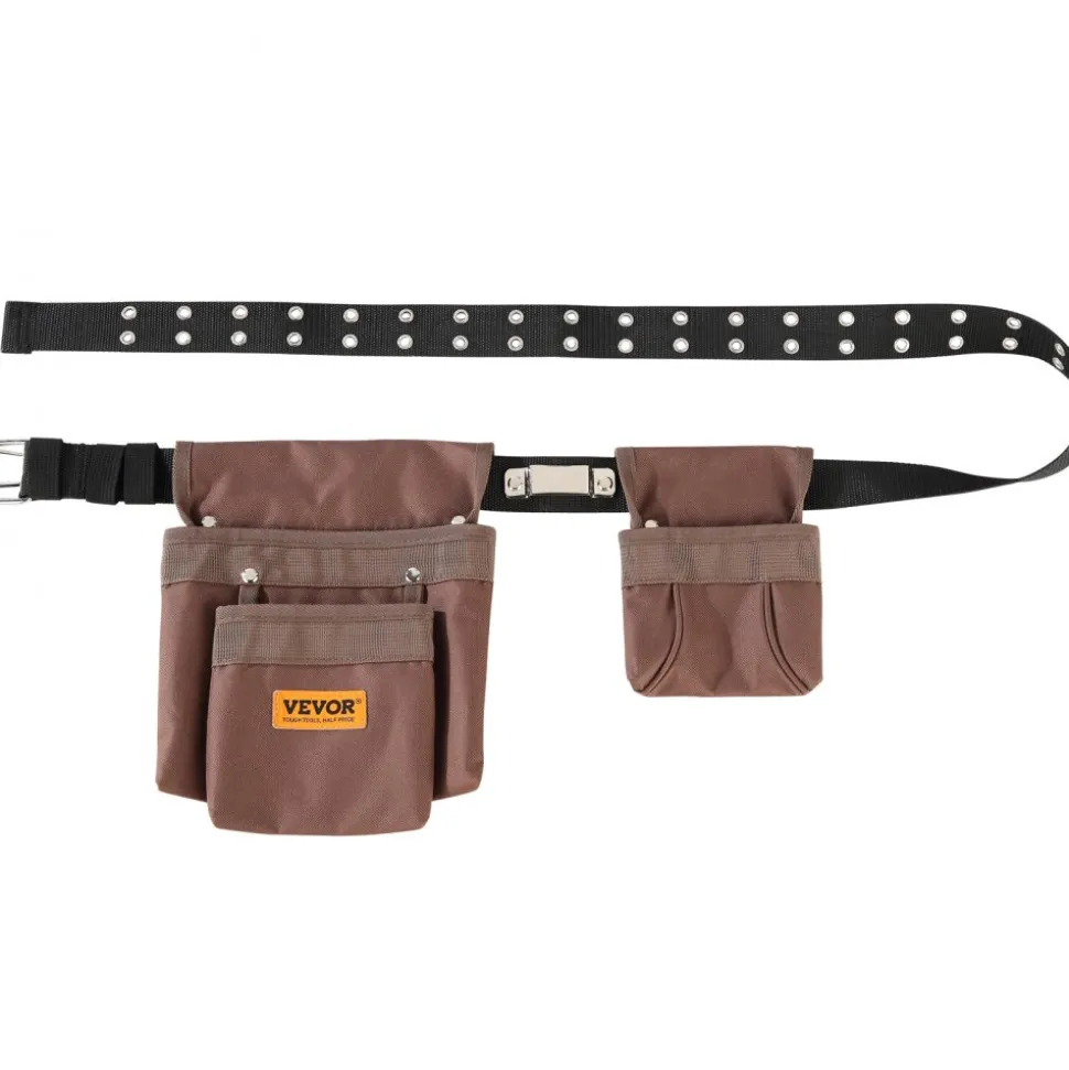 VEVOR Tool Belt, Adjusts from 29 Inches to 54 Inches, Polyester Heavy Duty Tool Pouch Bag, Detachable Tool Bag for Electrician, Carpenter, Handyman, Woodworker, Construction, Framer, Brown