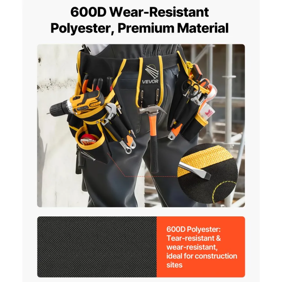VEVOR Tool Belt, Magnetic Tool Pouch for Men, 28 Pockets Heavy Duty Adjustable Utility Belt Detachable Work Bag for Electrician, Carpenter, Construction, Work Apron Organizer, Waist Adjust 31 to 48in