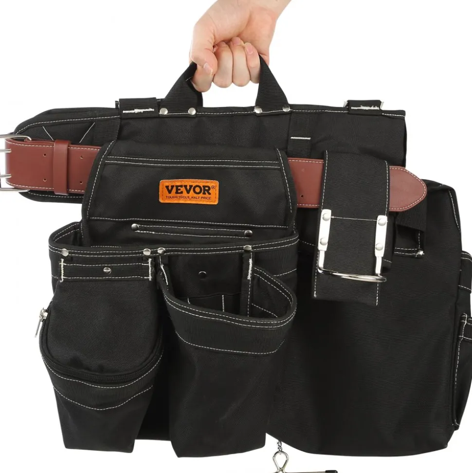 VEVOR Tool Belt, 32 Pockets, Adjusts from 32 Inches to 54 Inches, Nylon Heavy Duty Tool Pouch Bag, Detachable Tool Bag for Electrician, Carpenter, Handyman, Woodworker, Construction, Framer, Black
