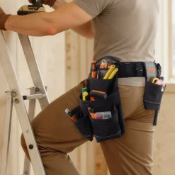 VEVOR Tool Belt, 18 Pockets Professional Tool Pouch for Men, Heavy Duty Adjustable Utility Belt Detachable Work Bag for Electrician, Carpenter, Construction, Work Apron Organizer, Adjusts 31in to 51in