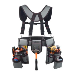 VEVOR Tool Belt, 22 Pockets Tool Pouch with Suspenders for Men, Heavy Duty Adjustable Utility Belt Bag Suspenders for Electrician, Carpenter, Construction, Work Apron Organizer Waist Adjust 32 to 68in