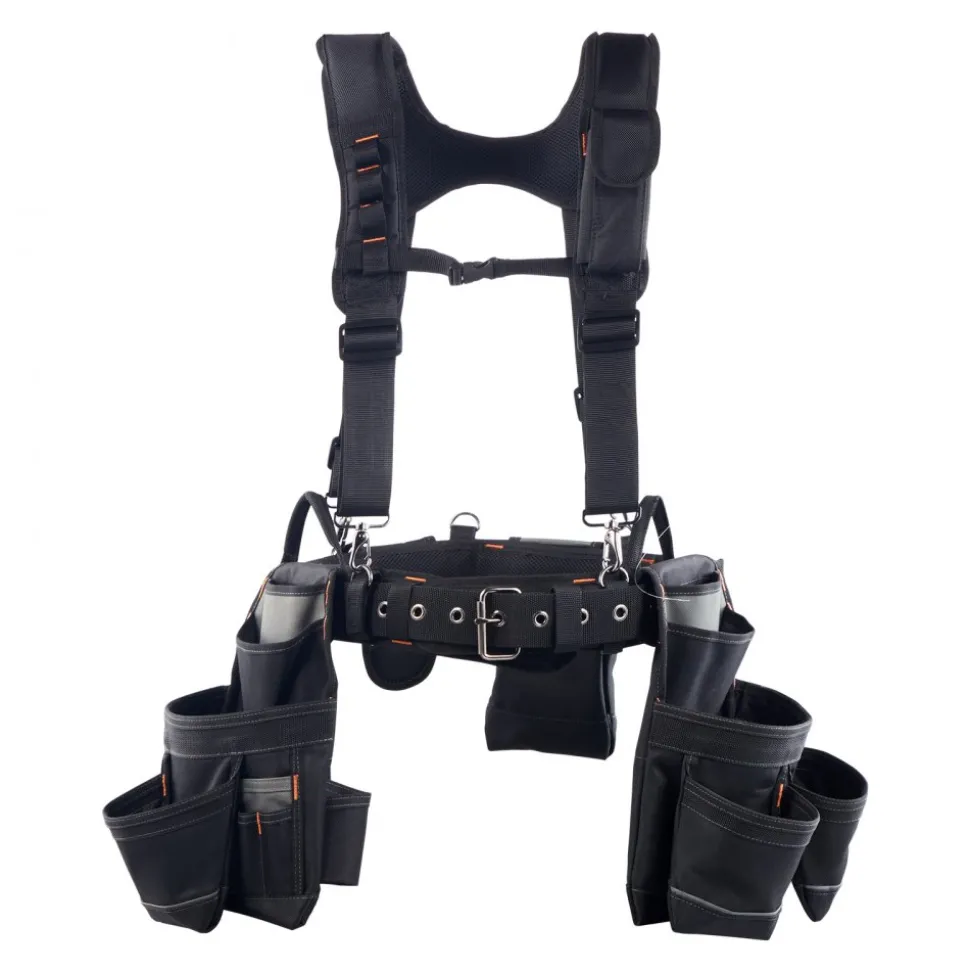 VEVOR Tool Belt, 19 Pockets Tool Pouch with Suspenders for Men, Heavy Duty Adjustable Utility Belt Work Bag Detachable Suspension Rig for Electrician, Carpenter, Construction, Adjust Waist 31 to 51in
