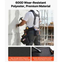 VEVOR Tool Belt, 19 Pockets Tool Pouch with Suspenders for Men, Heavy Duty Adjustable Utility Belt Work Bag Detachable Suspension Rig for Electrician, Carpenter, Construction, Adjust Waist 31 to 51in