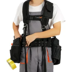 VEVOR Tool Belt with Suspenders, 29 Pockets, 29-54 inches Adjustable Waist Size, Tool Belts for Men, 600D Polyester Heavy Duty Carpenter Tool Pouch for Carpenters, Electricians, and Gardening, Black