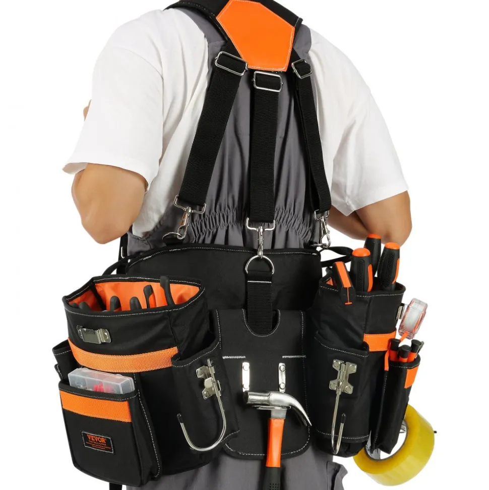 VEVOR Tool Belt with Suspenders, 29 Pockets, 29-54 inches Adjustable Waist Size, Tool Belts for Men, 600D Polyester Heavy Duty Carpenter Tool Pouch for Carpenters, Electricians, and Gardening, Black