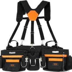 VEVOR Tool Belt with Suspenders, 29 Pockets, 29-54 inches Adjustable Waist Size, Tool Belts for Men, 600D Polyester Heavy Duty Carpenter Tool Pouch for Carpenters, Electricians, and Gardening, Black
