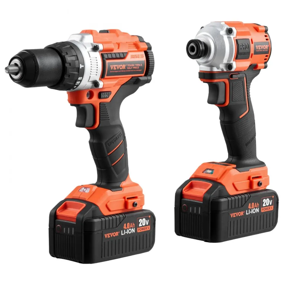 VEVOR Tool Combo Kit, 20V Max Cordless 2-Tool Combo Kit, with 1/2 in Impact Drill, 1/4 in Impact Driver, Compact Cordless Power Tool Combo Kit with 4.0 Ah Batteries, Screws, Charger, and Cloth Bag