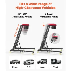 VEVOR Top Automotive Creeper 48"-76" Adjustable with Folding Mechanical Arm, Foldable High Top Engine Creeper, 400LBS Heavy-Duty Support, Stable H-Shaped Base, 6-Wheel Smooth Rolling for Auto Repair