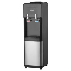 VEVOR Top Loading Water Cooler Dispenser, Hot and Cold Water Dispenser for 3 or 5 Gallons Bottles, Sturdy Stainless Steel and Child Security Lock, Ideal for Homes, Kitchens, Offices, Dorms, Black